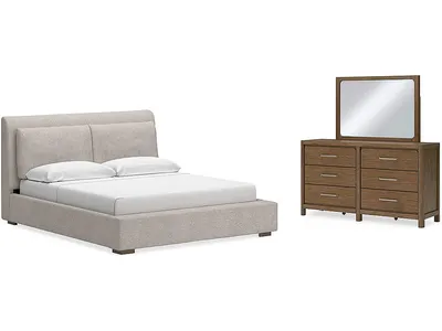 Cabalynn King Upholstered Bed, Dresser and Mirror