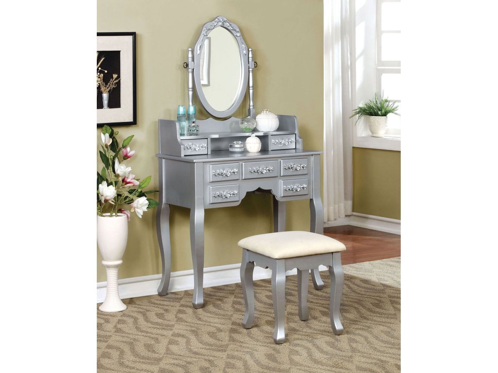 Vanity w/ Stool, Silver - main image