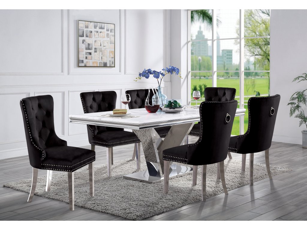 7 Pc. Dining Table Set, Black Chairs - main image