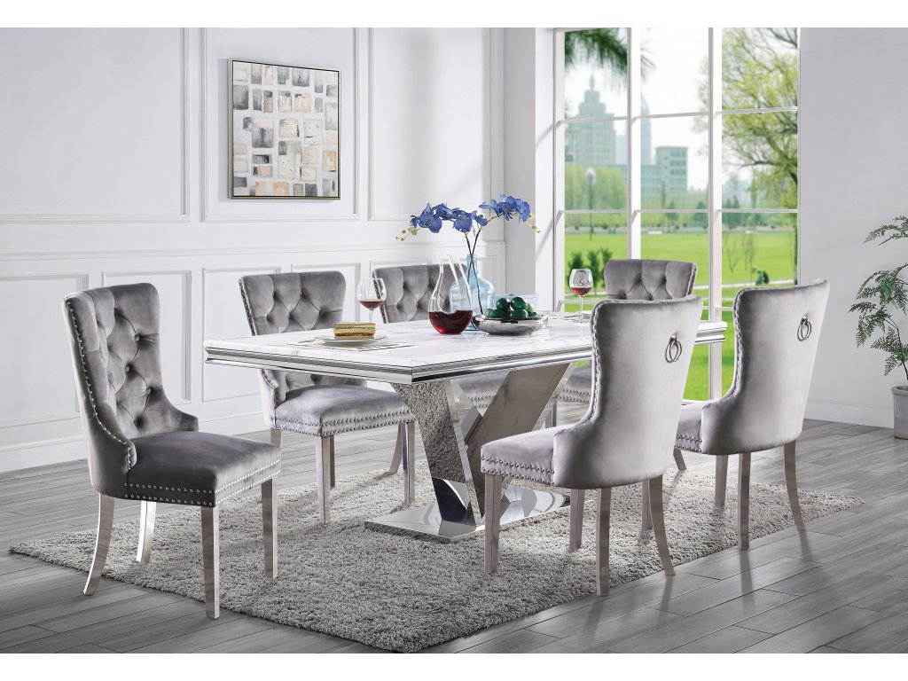 7 Pc. Dining Table Set, Gray Chairs - main image