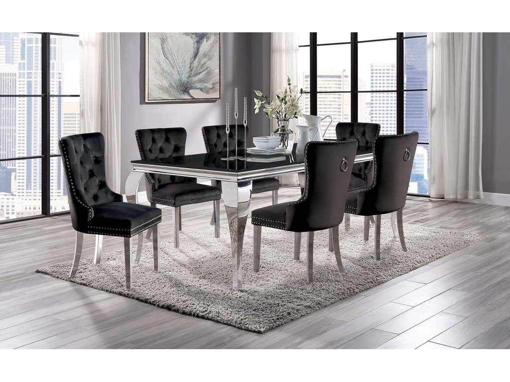 7 Pc. Dining Table Set, Black Chairs - main image
