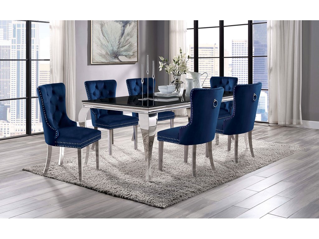 7 Pc. Dining Table Set, Navy Chairs - main image