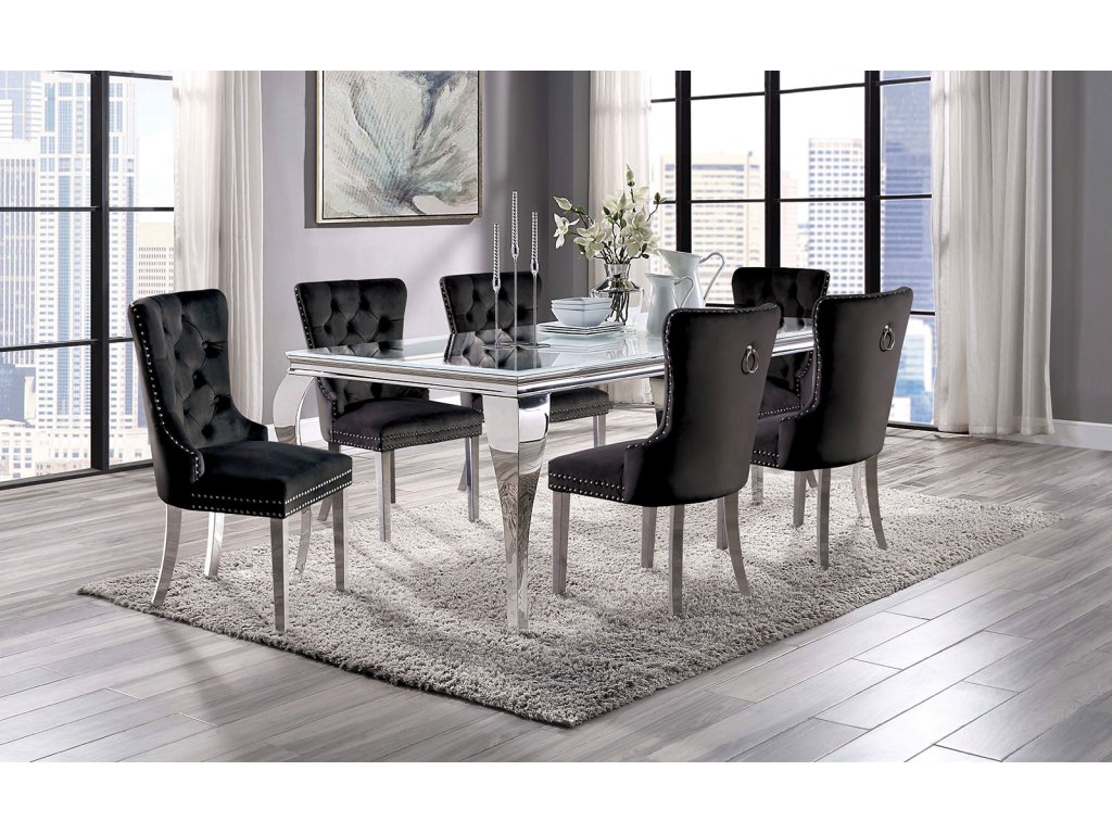 7 Pc. Dining Table Set, Black Chairs - main image