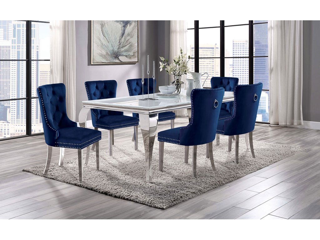 7 Pc. Dining Table Set, Navy Chairs - main image