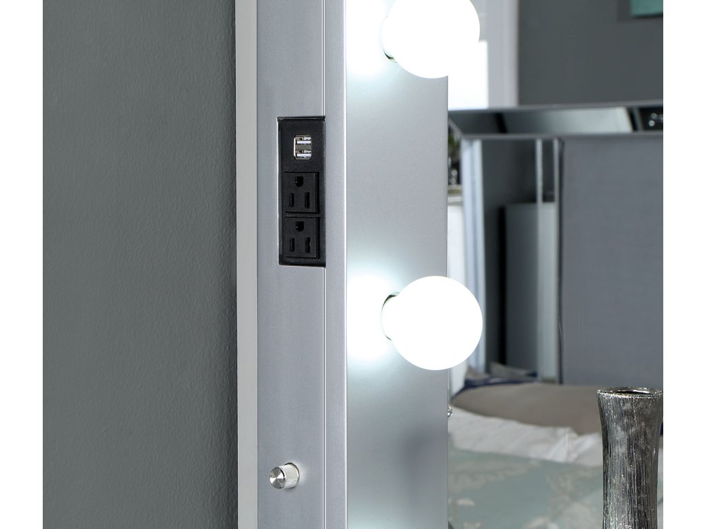 Mirror w/ USB, Power, Light, Silver - image 2