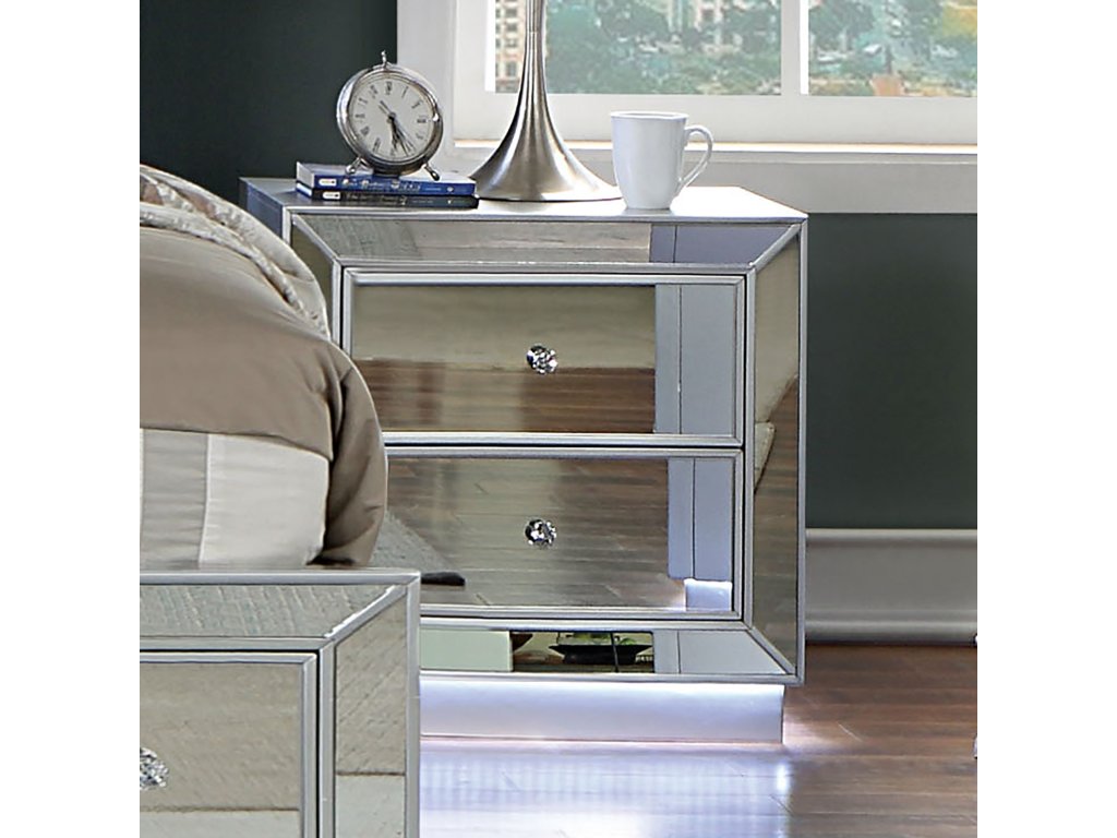 Nightstand w/ LED & USB, Silver - main image
