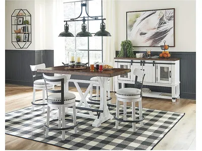 Valebeck Counter Height Dining Table, 4 Barstools and Server