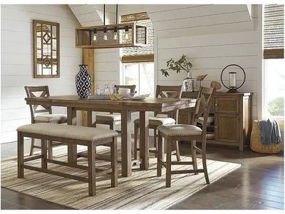 Moriville Counter Height Dining Table with 4 Barstools, Bench, and Server - Alternative View