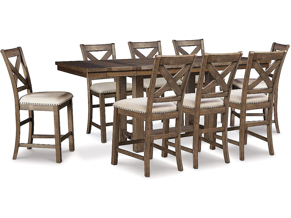 Moriville Counter Height Extension Table and 8 Barstools - main image