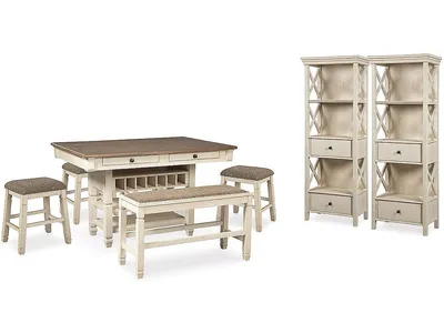 Bolanburg Counter Height Dining Table, 4 Stools, Bench and 2 Display Cabinets