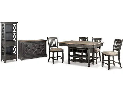 Tyler Creek Counter Height Table with 4 Barstools, Server and Display Cabinet