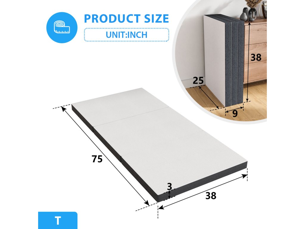 3" Twin Tri-Fold Memory Foam Topper - image 7