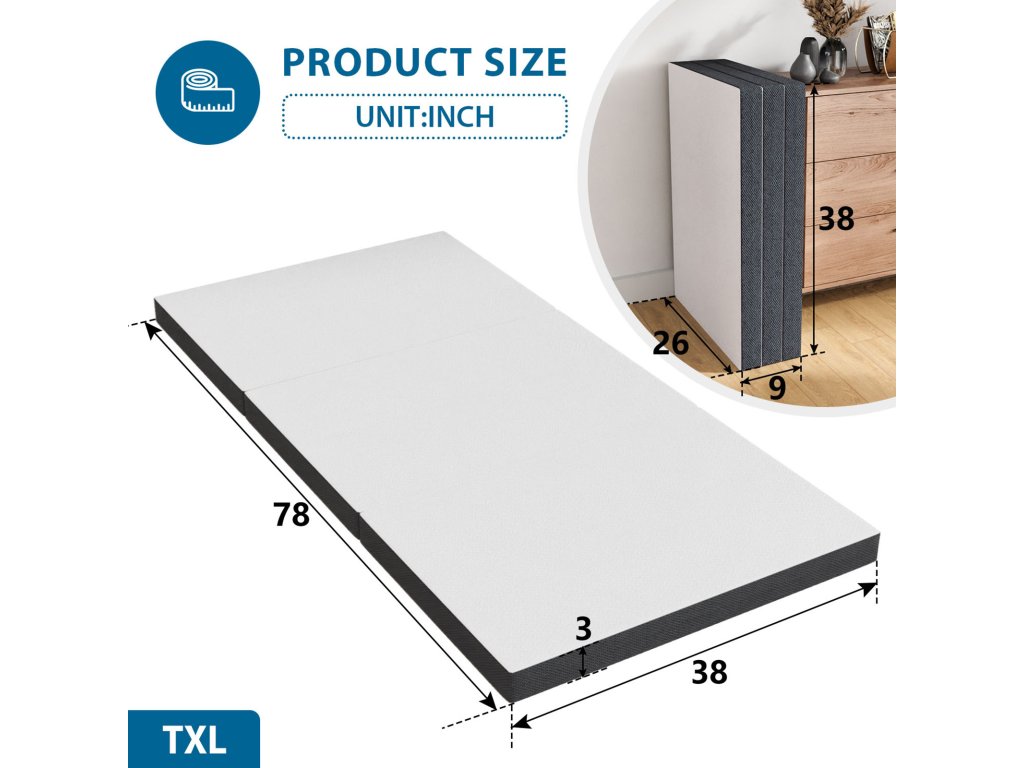 3" TXL Tri-Fold Memory Foam Topper - image 7