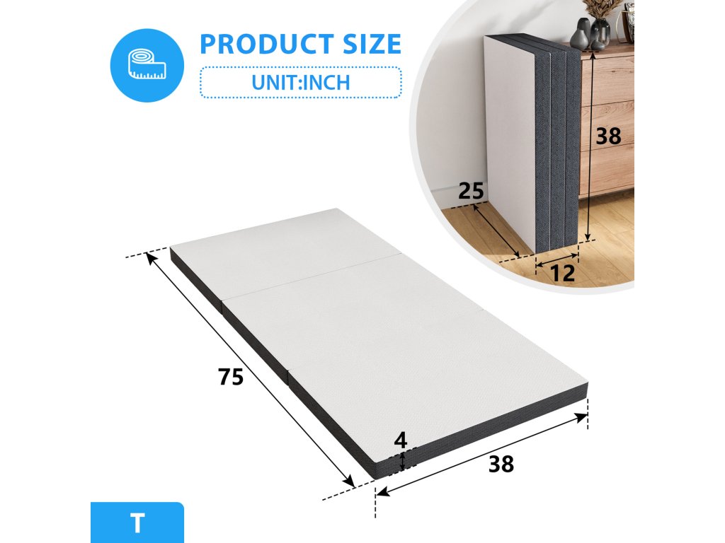 4" Twin Tri-Fold Memory Foam Topper - image 7