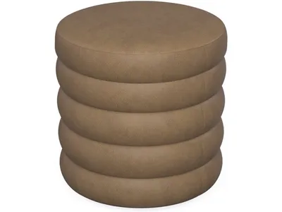19" Round Channeled Ottoman W /  Storage & Tray - Mocha Pu