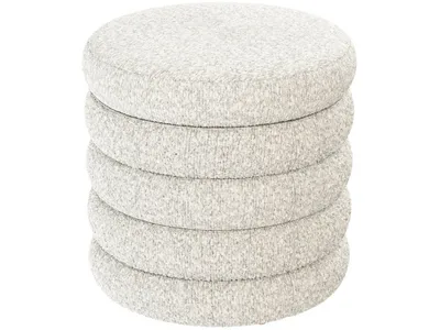 19" Round Channeled Ottoman W /  Storage & Tray- Soothe Fog