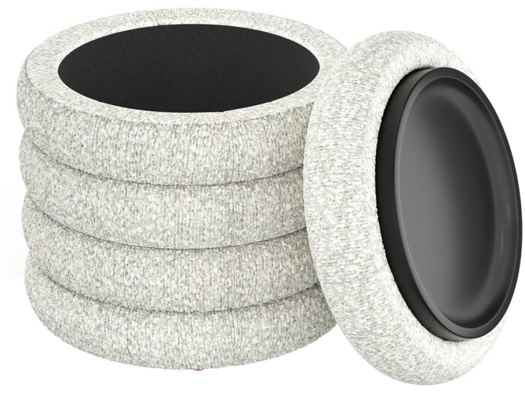 19" Round Channeled Ottoman W /  Storage & Tray- Soothe Fog - image 1