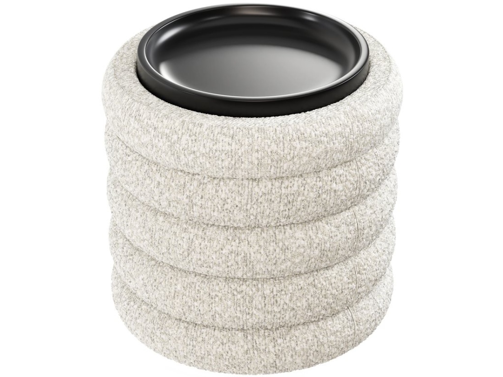 19" Round Channeled Ottoman W /  Storage & Tray- Soothe Fog - image 2