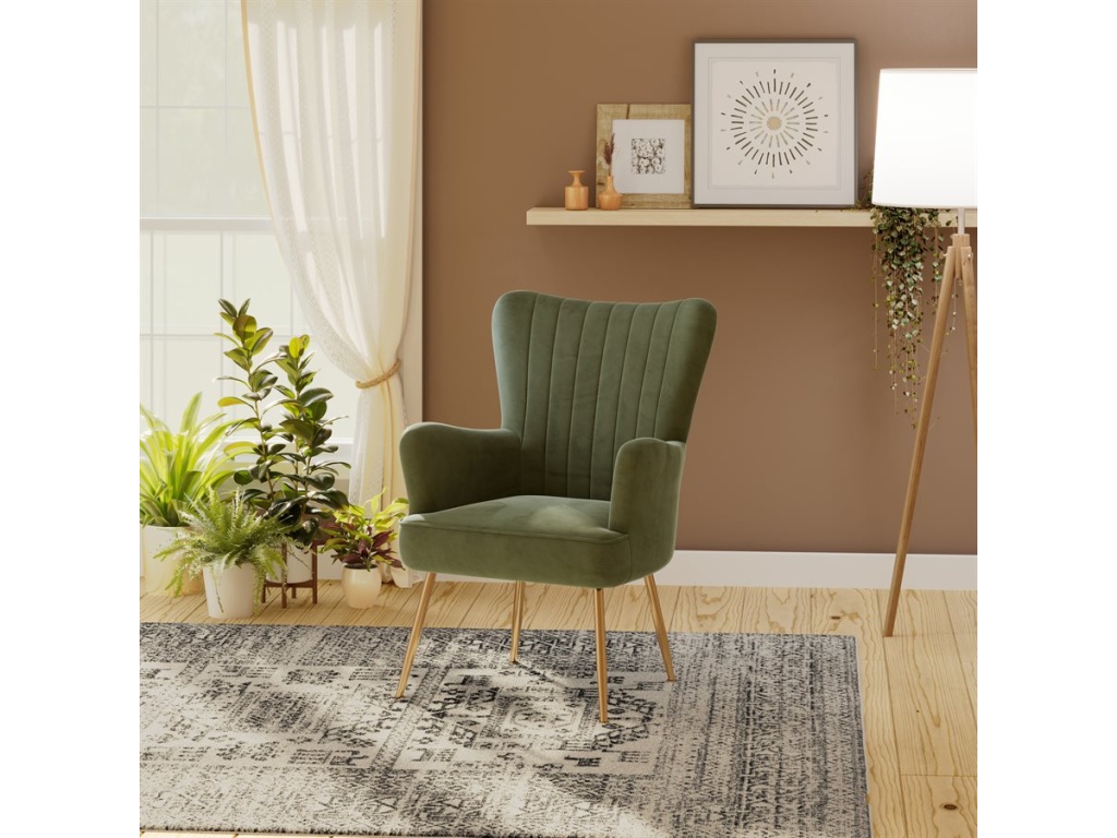 Accent Chair - Green Velvet W /  Gold Legs - image 8