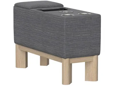 Storage Console W /  Stainless Steel Cupholders, Bluetooth Speaker, Usb & Wireless Charging - Gray