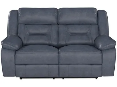 Manual Loveseat - Blue Leather - Alternative View