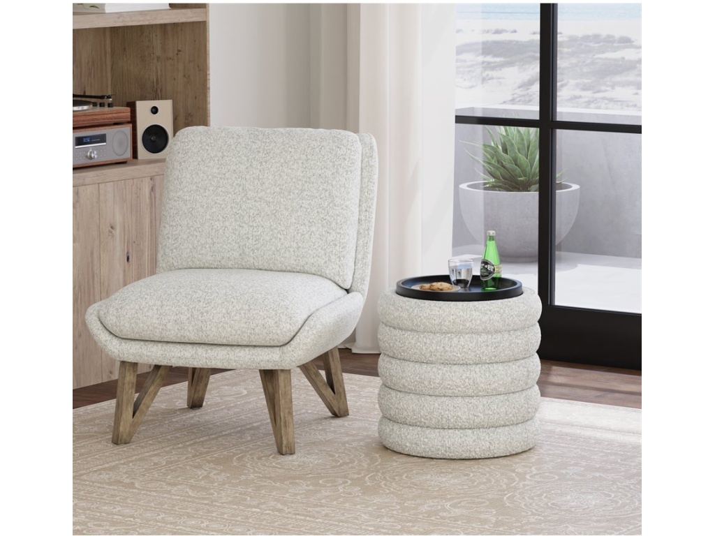 19" Round Channeled Ottoman W /  Storage & Tray- Soothe Fog - image 8