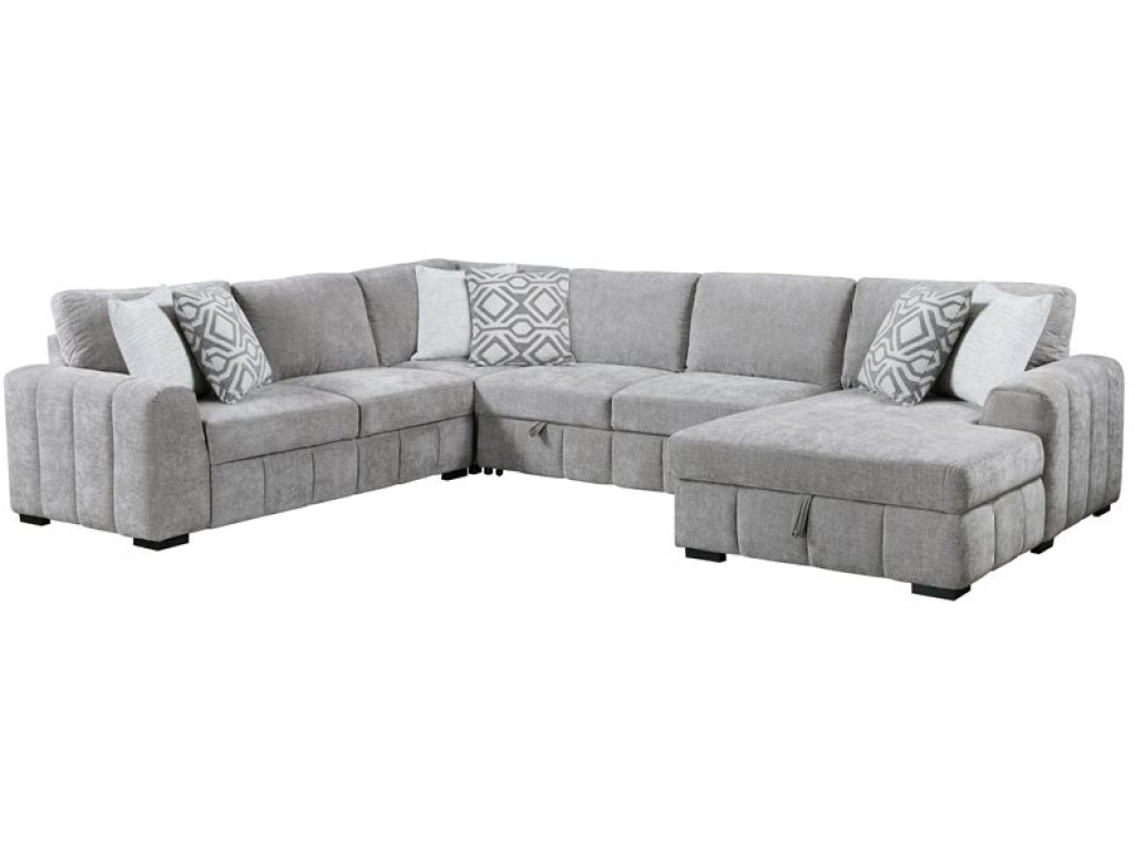 Ritchie - 4Pc Sectional W /  Pop Up Sleeper Loveseat, Storage Chaise & 6 Pillows - Gray - main image