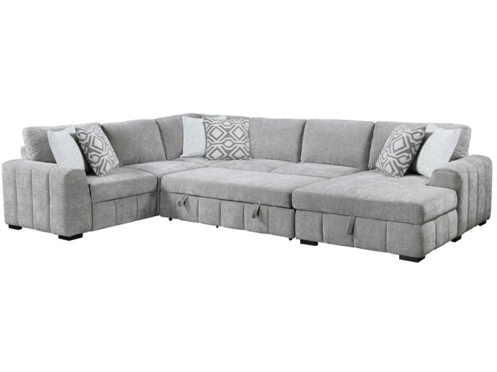 Ritchie - 4Pc Sectional W /  Pop Up Sleeper Loveseat, Storage Chaise & 6 Pillows - Gray - image 1
