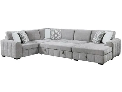 Ritchie - 4Pc Sectional W /  Pop Up Sleeper Loveseat, Storage Chaise & 6 Pillows - Gray - Alternative View