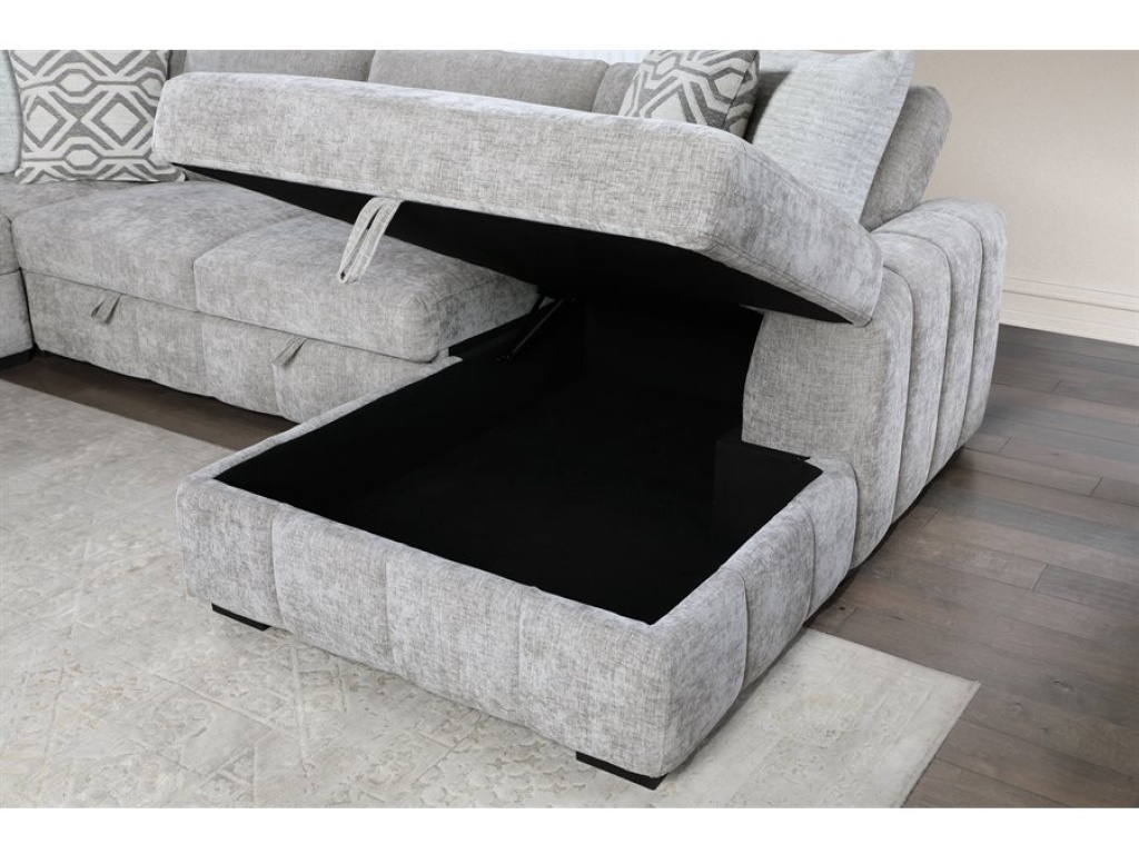 Ritchie - 4Pc Sectional W /  Pop Up Sleeper Loveseat, Storage Chaise & 6 Pillows - Gray - image 9