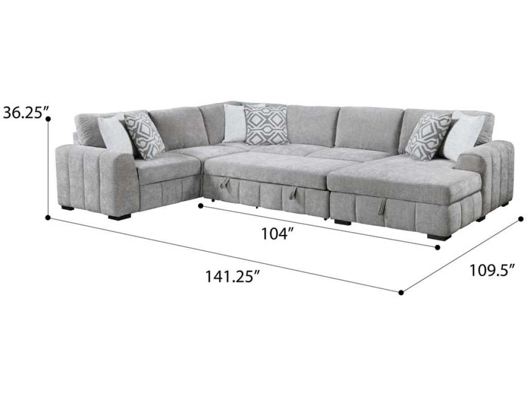 Ritchie - 4Pc Sectional W /  Pop Up Sleeper Loveseat, Storage Chaise & 6 Pillows - Gray - image 7