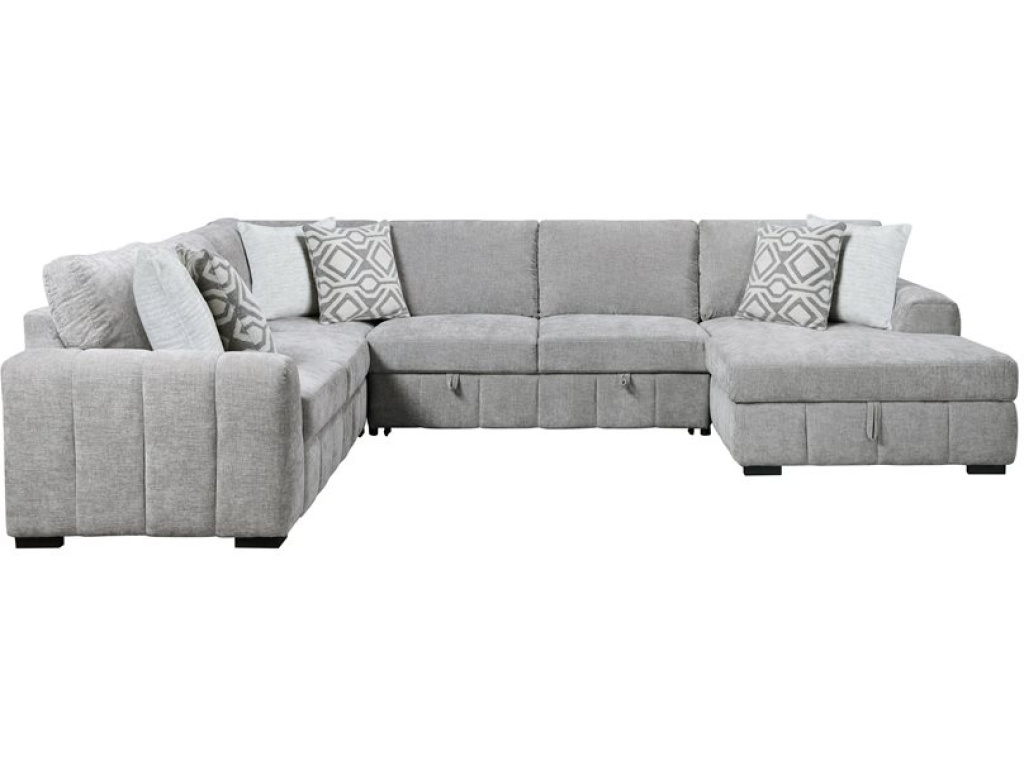 Ritchie - 4Pc Sectional W /  Pop Up Sleeper Loveseat, Storage Chaise & 6 Pillows - Gray - image 2