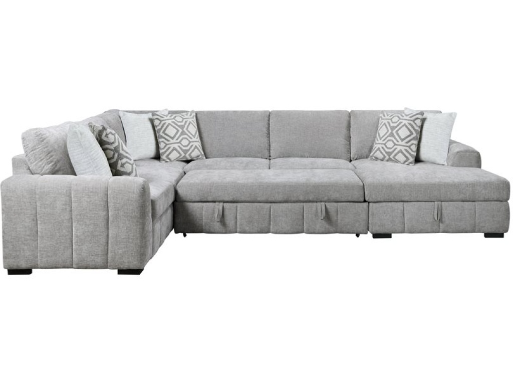 Ritchie - 4Pc Sectional W /  Pop Up Sleeper Loveseat, Storage Chaise & 6 Pillows - Gray - image 3