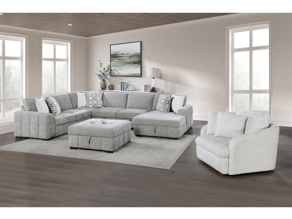 Ritchie - 4Pc Sectional W /  Pop Up Sleeper Loveseat, Storage Chaise & 6 Pillows - Gray - image 14