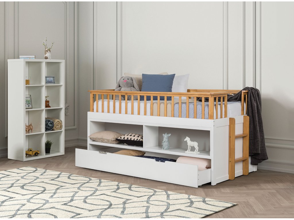 Twin Captain Bed w/ Trundle, White/Oak - image 1