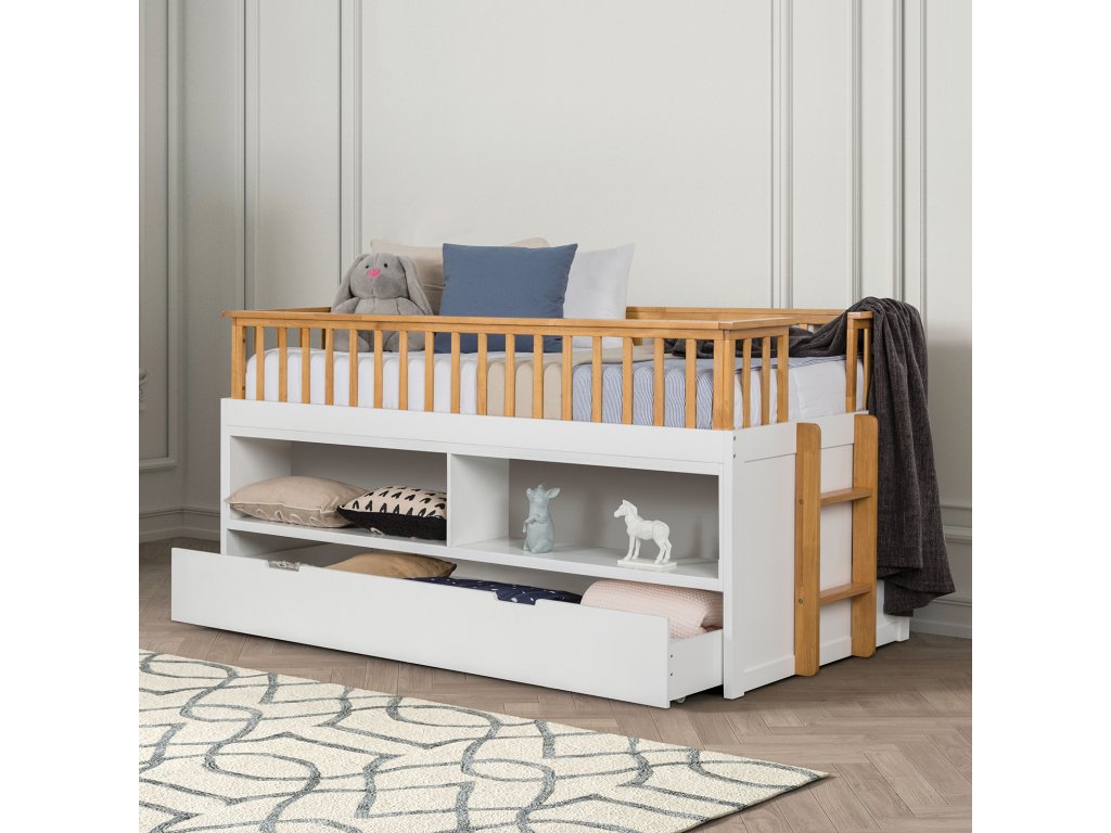 Twin Captain Bed w/ Trundle, White/Oak - main image