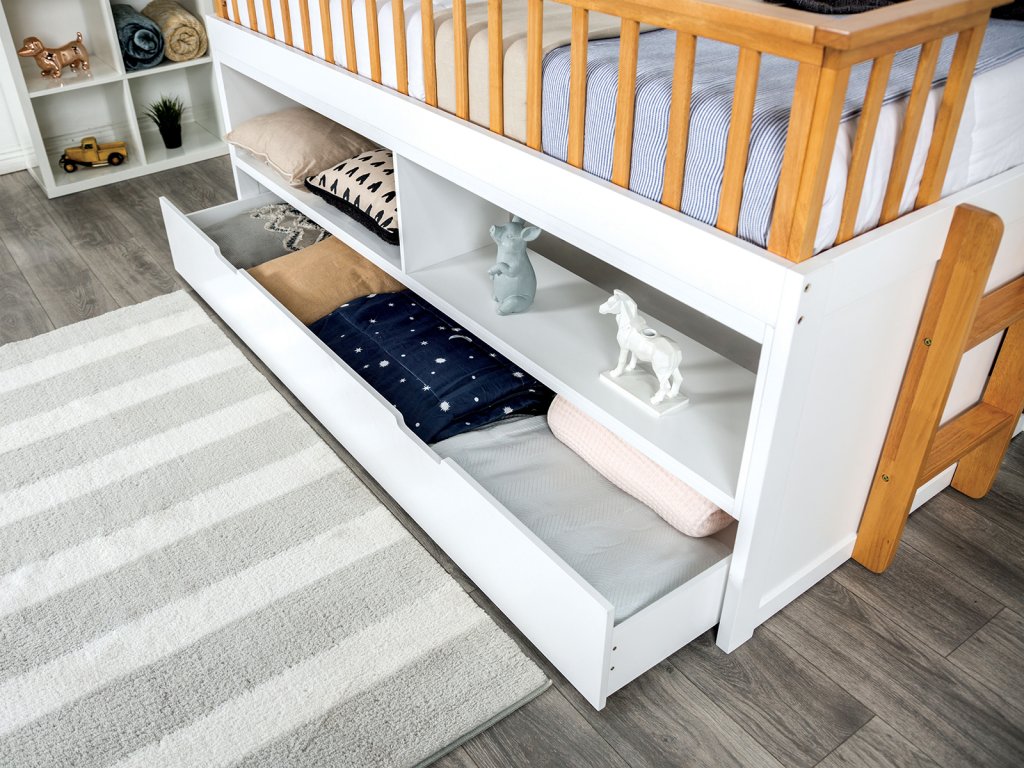Twin Captain Bed w/ Trundle, White/Oak - image 2