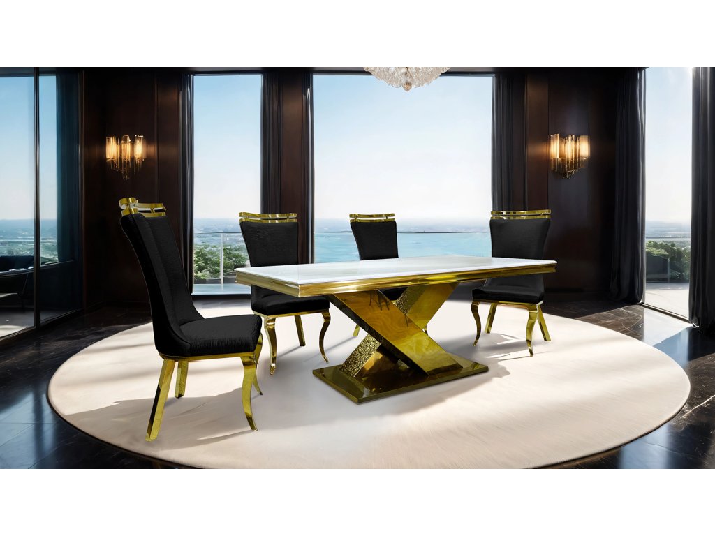 7 Pc. Dining Table Set, Gold/Black - main image