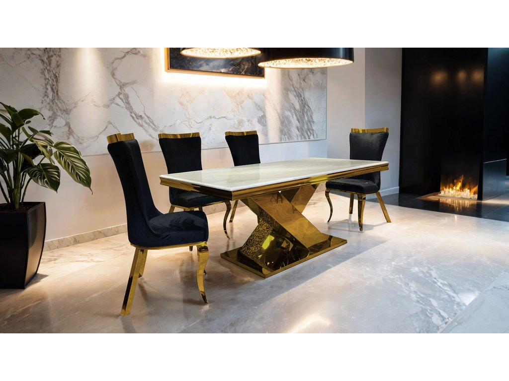 7 Pc. Dining Table Set, Gold/Black - image 2