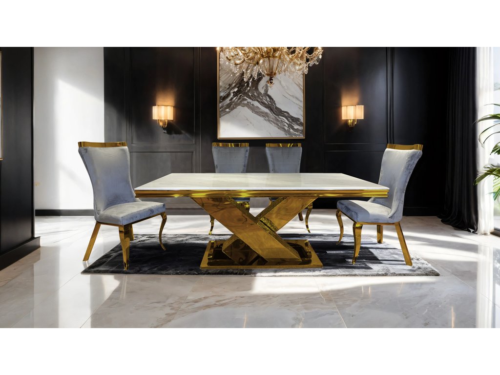7 Pc. Dining Table Set, Gold/Black - image 3