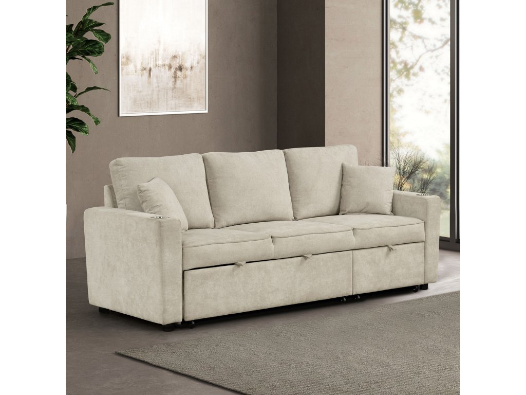 Sleeper Sofa Sectional w/ Cupholder, Beige - main image