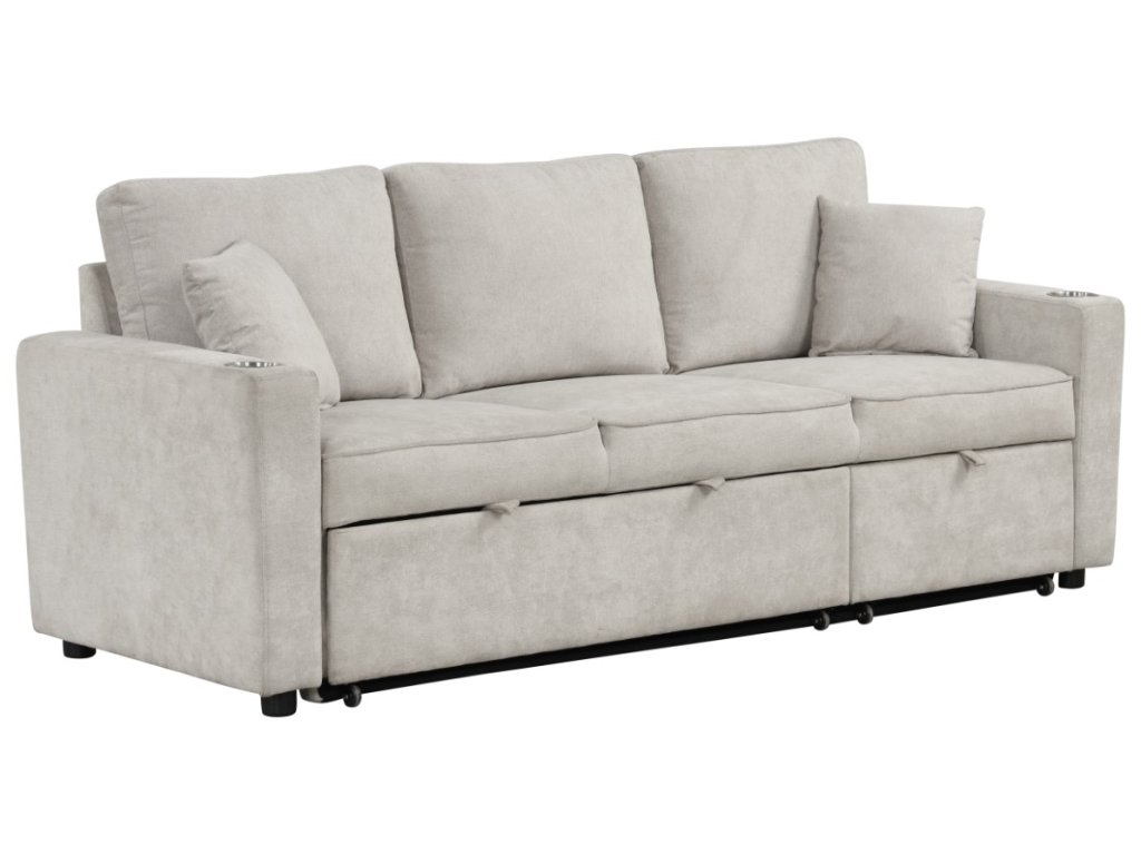 Sleeper Sofa Sectional w/ Cupholder, Beige - image 6