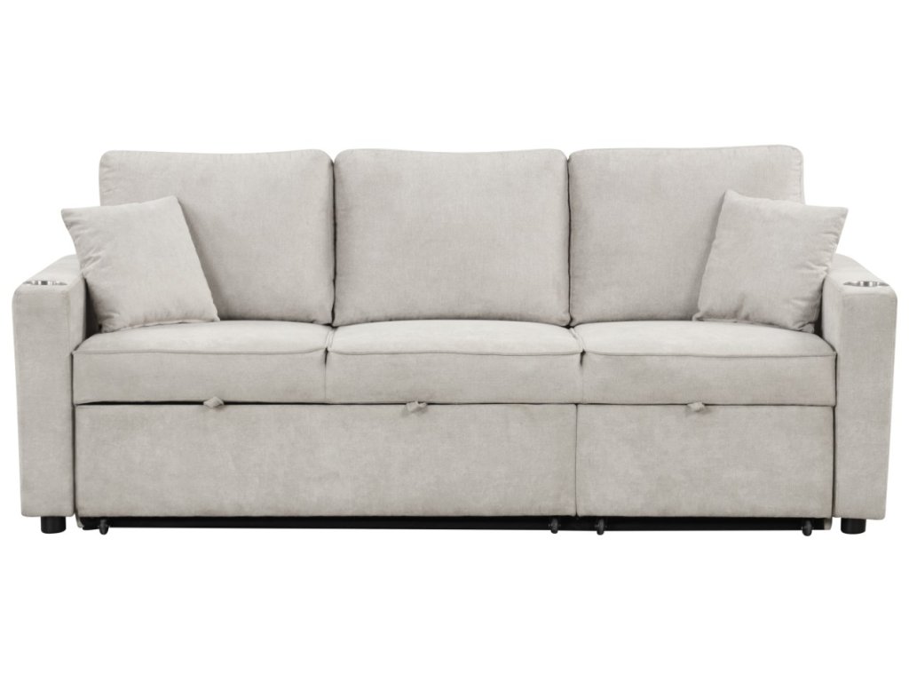 Sleeper Sofa Sectional w/ Cupholder, Beige - image 7