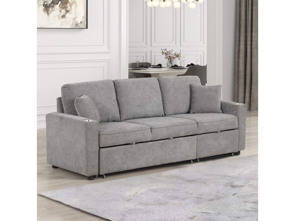 Sleeper Sofa Sectional w/ Cupholder, Gray - main image