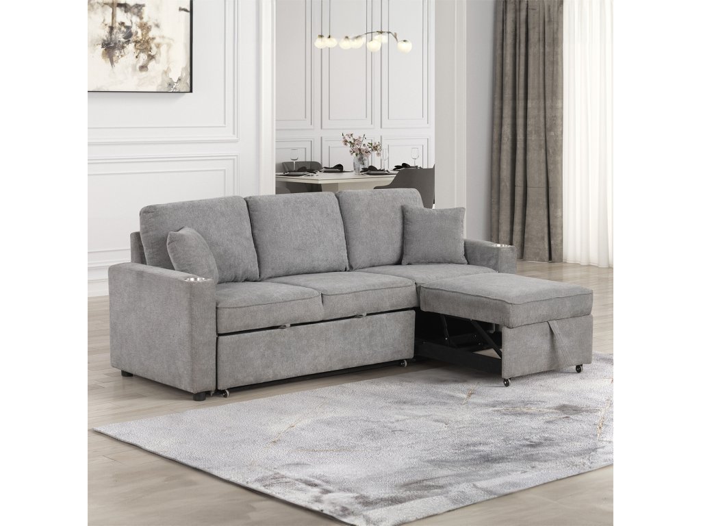Sleeper Sofa Sectional w/ Cupholder, Gray - image 1