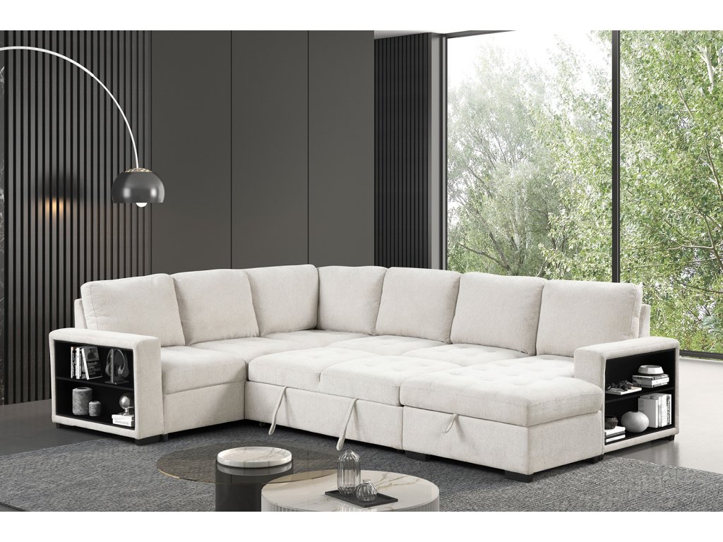 Sleeper Sofa Sectional, Beige - image 1