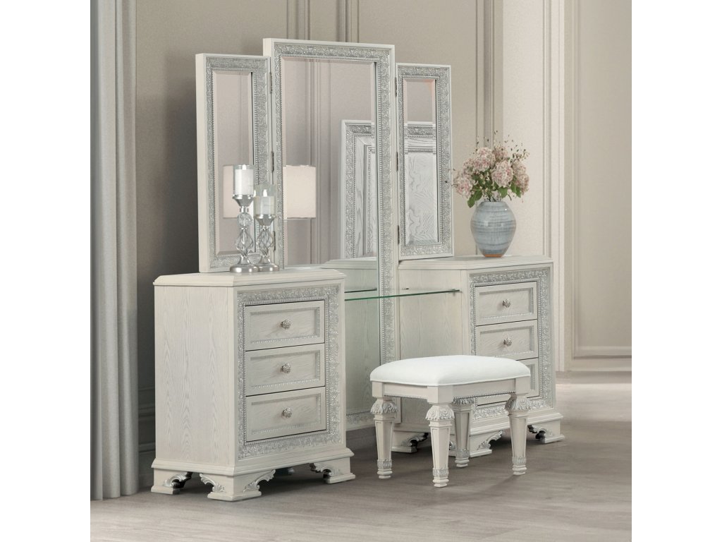 Vanity Set w/ Stool, Creamy White - main image