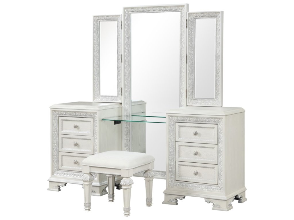 Vanity Set w/ Stool, Creamy White - image 2