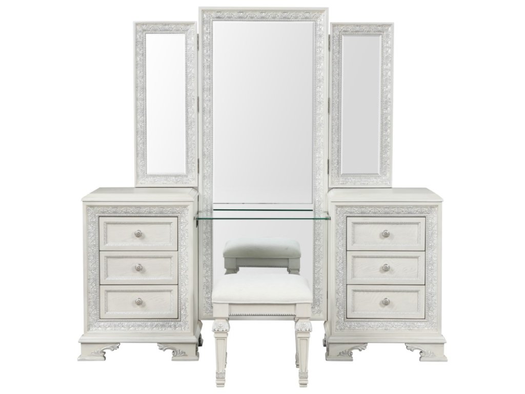 Vanity Set w/ Stool, Creamy White - image 3