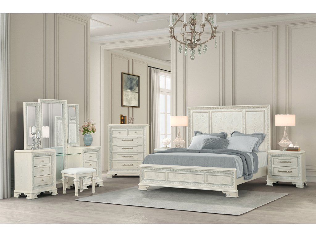 Queen Panel Bed, Creamy White - main image